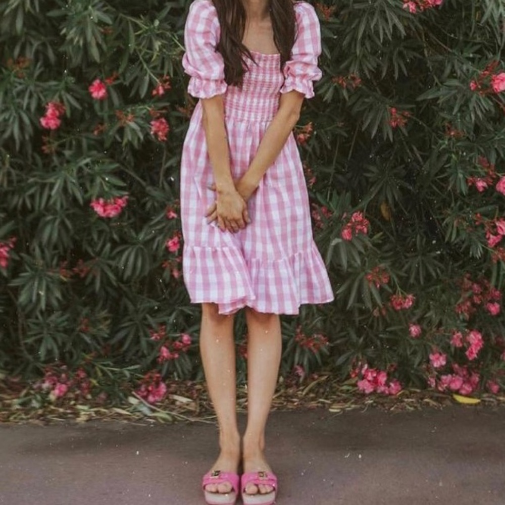 Pink Gingham Midi Dress